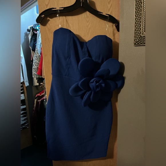 Valentine Cobalt Blue Strapless Dress with Floral Accent - Picture 4 of 4